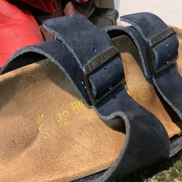 Birkenstock Arizona Double Buckle Strap Blue Suede Slides Sandals Shoes 39 9 9.5 - Picture 4 of 12